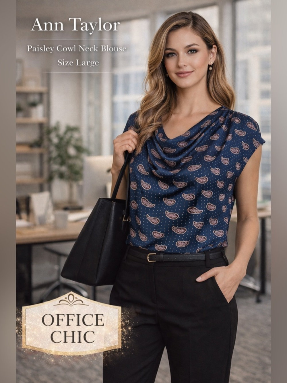 ✨ Ann Taylor Paisley Cowl Neck Blouse – Elegant Office Staple ✨